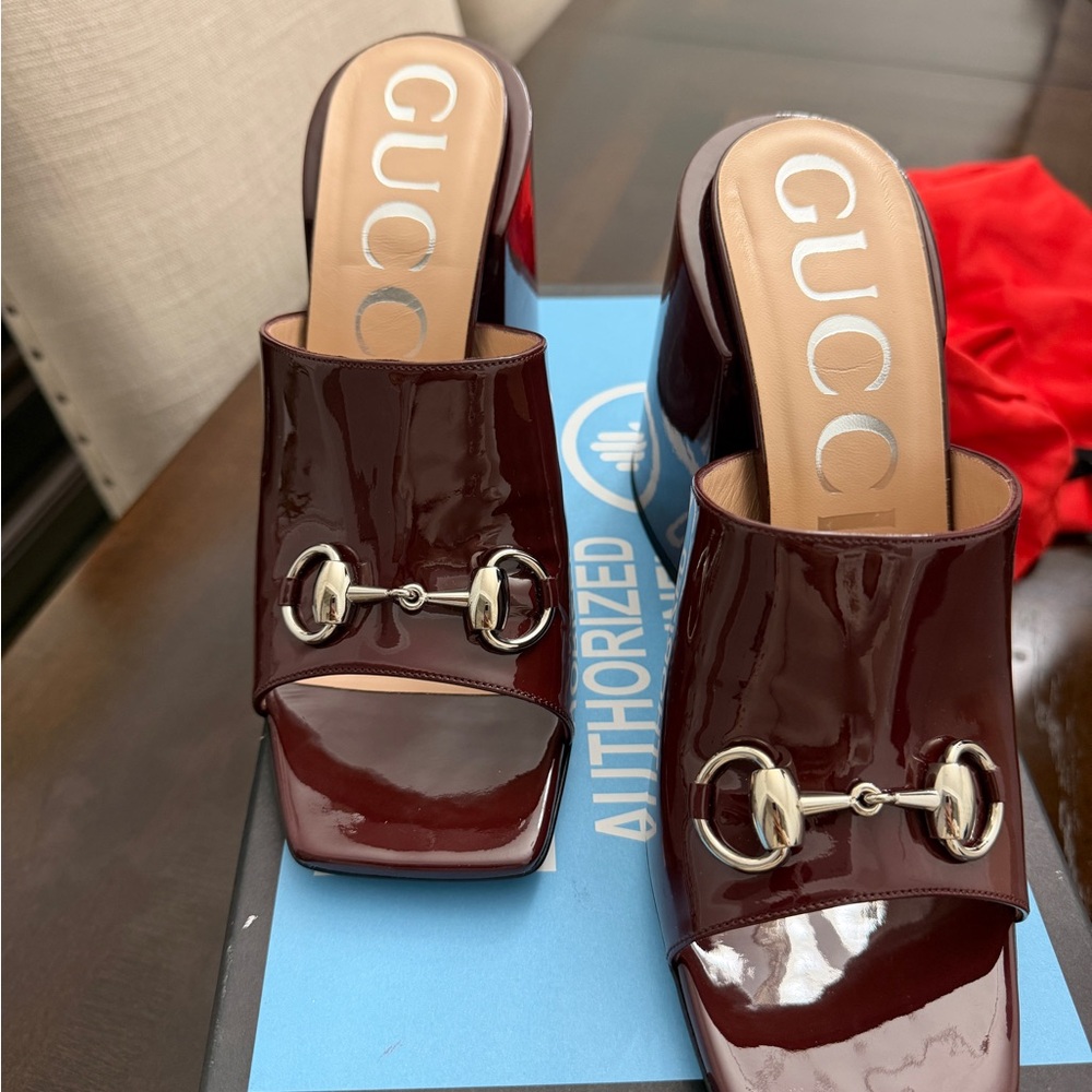 Gucci Women's Dark Red Patent Leather Mules